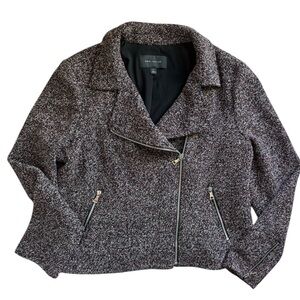 Ann Taylor Blazer Black Red Texture Asymmetrical Zip Classic Moto XLT Tall